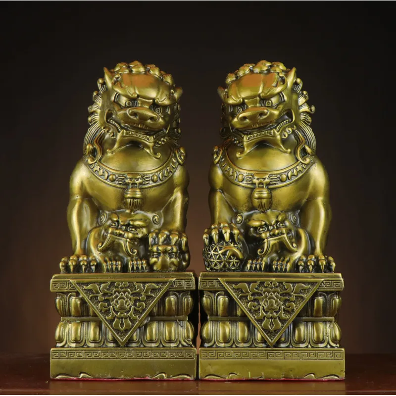 A pair of brass lion figurines, palace gate , Beijing , large-sized lions for the entrance of homes and shops, copper