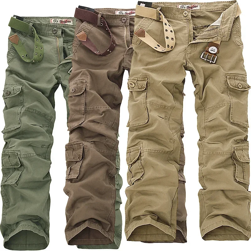 American style 2026 New Fashion Men's Solid Color Simple Basic Casual Trendy Multi Pockets Cargo Trousers Male Clothes Pants