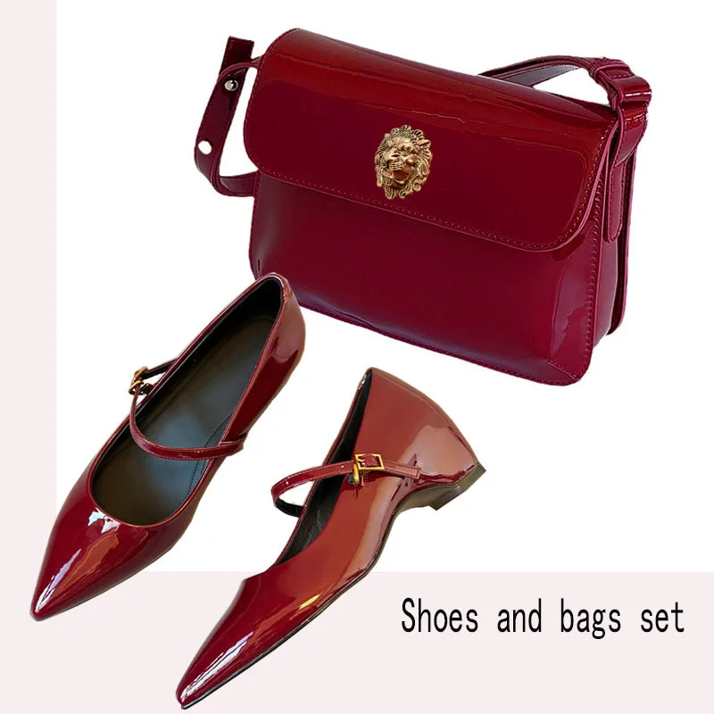 

Luxurious red high-heeled patent leather casual , fashion heightening shoes and bag sets, red shoulder bag, crossbody bag set 56