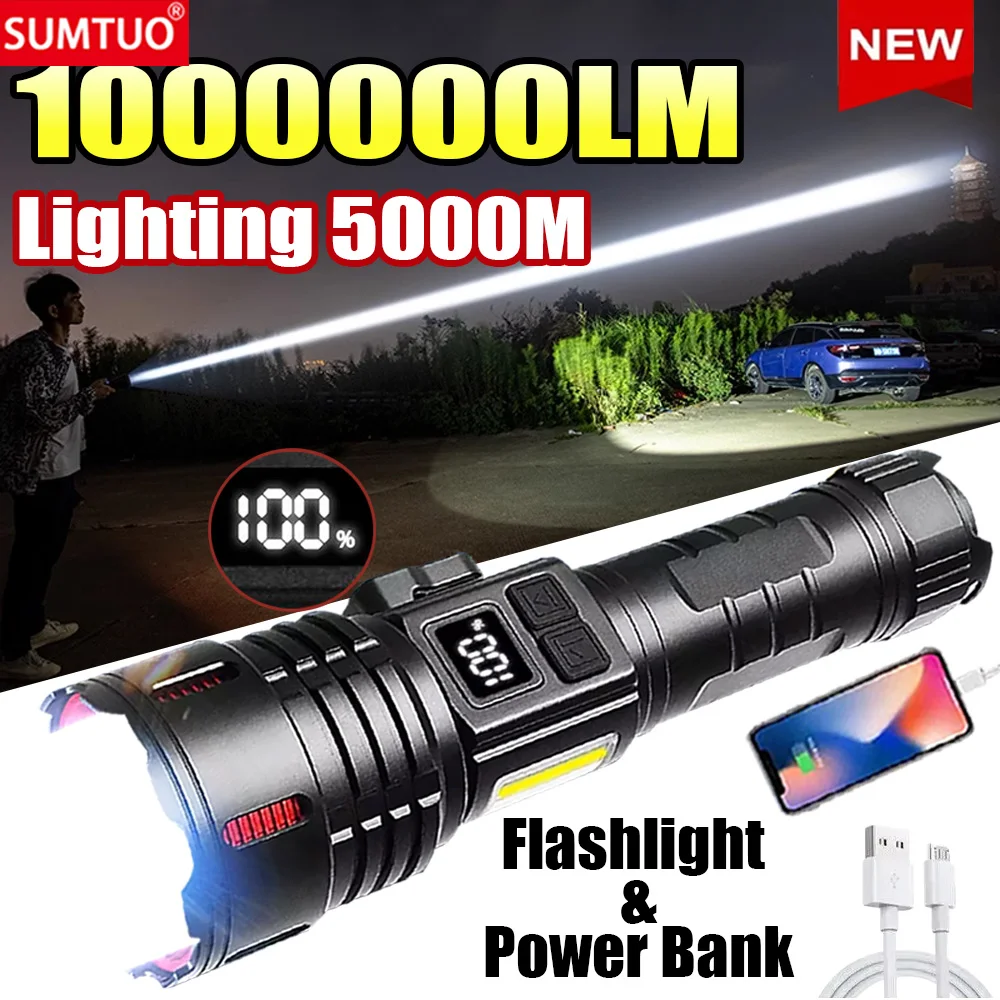 

2024 Most Powerful Flashlight Super Bright Rechargeable Led Torch 1000000LM Long Range Tactical Flashlights With Magnet Lantern