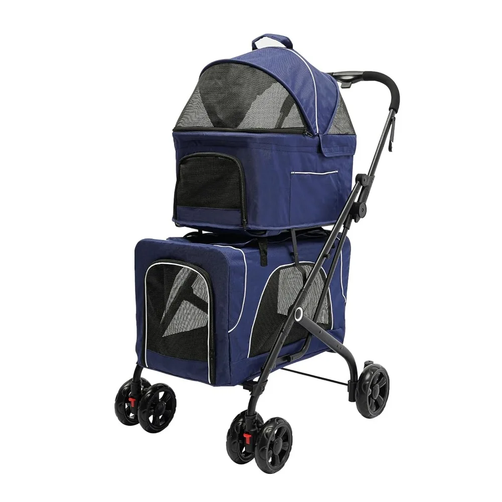 

Folding Double Pet Jogging Stroller, Detachable Pet Stroller 6 Universal Wheels, Lockable Pet Stroller with Cup Holder for Singl