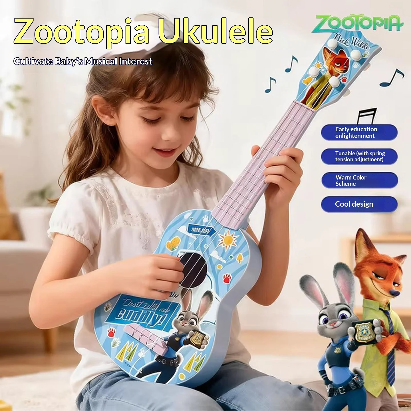 

Zootopia Kids Ukulele Guitar Toy Playable Musical Instrument New Year Gift for Boys Girls