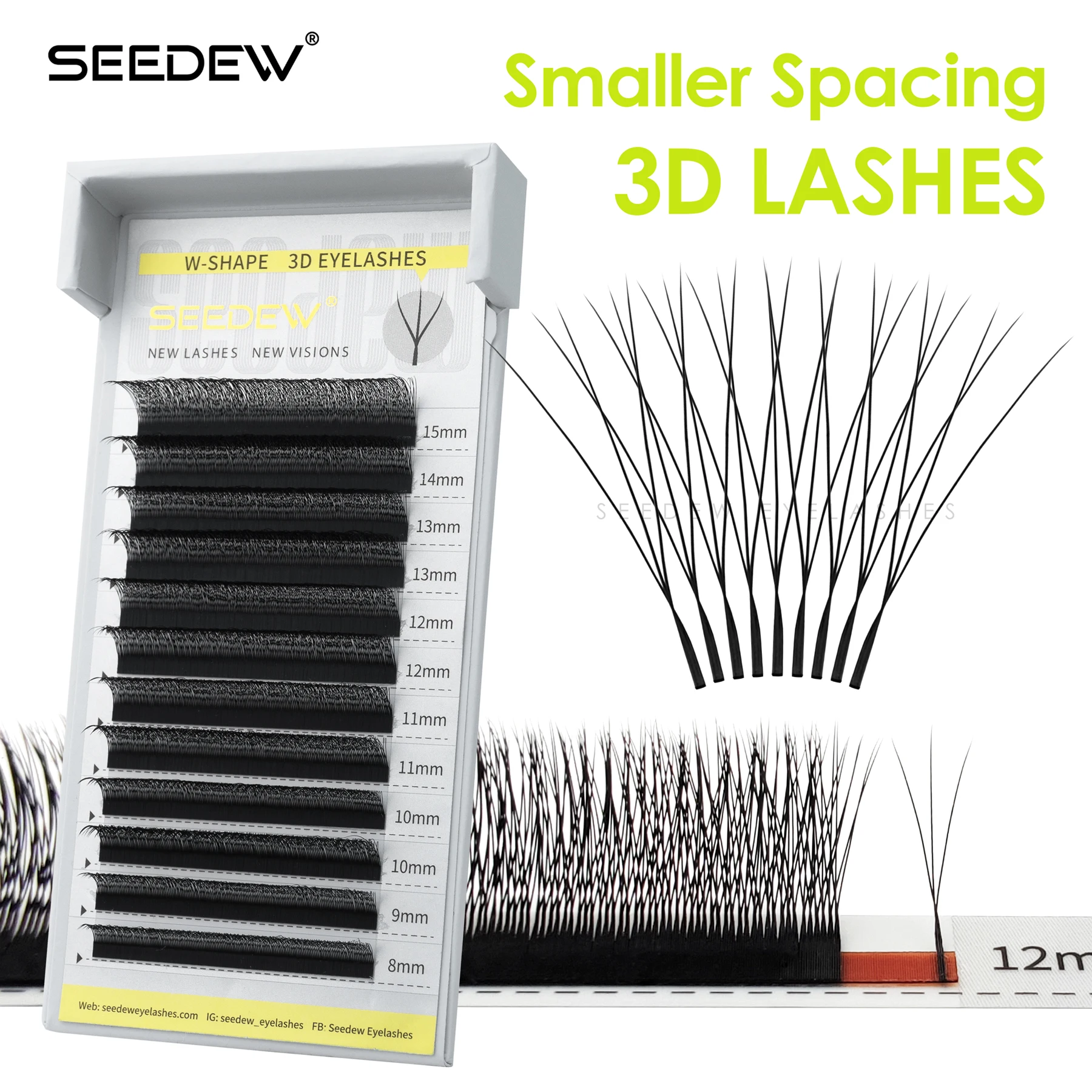 SEEDEW Smaller Spacing 3D W Shape Eyelash Extension Natural Soft False Eyelashes Premade Volume 3D Lashes
