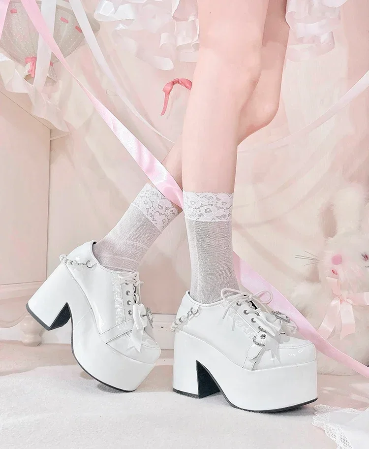 Japanese Style Mine Mass- Produced Subcultural Platform Heels Women's Round Head Bow Mary Jane Shoes Lady Lolita High Heels