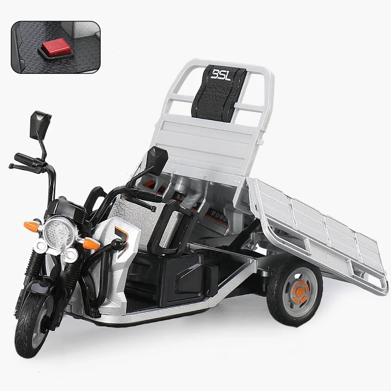 Três rodas brinquedo modelo motocicleta, Diecast Alloy Car, Coleção Pull Back Gift, 1:12