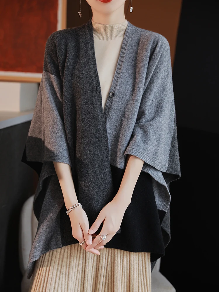 

Women Wool Shawl Loose Cardigan 100% Merino Wool Knitwear Autumn Winter Cashmere Sweater Comfortable Vintage Casual Shawl Coat