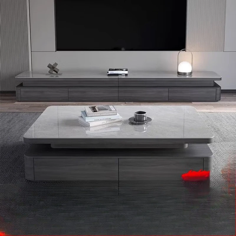 

Modern simple rock slab coffee table, TV cabinet combination, small apartment living room home light luxury high-end locker
