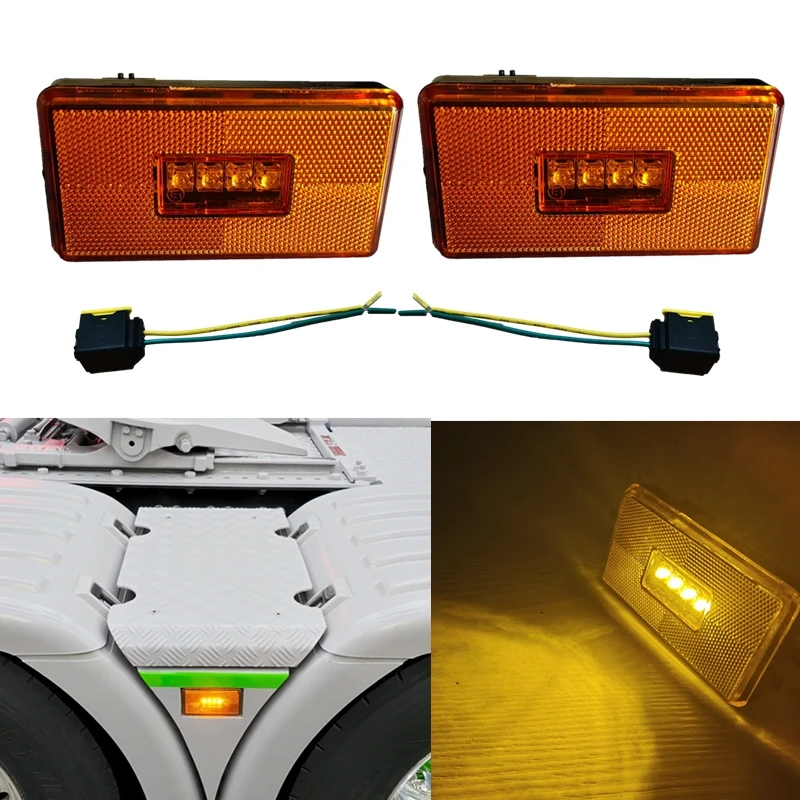 24v Amber 4 LED Side Marker Light Lamp for SCANIA 5 6 Series P R Cabs, G T S Series OEM 2052119 with plug option