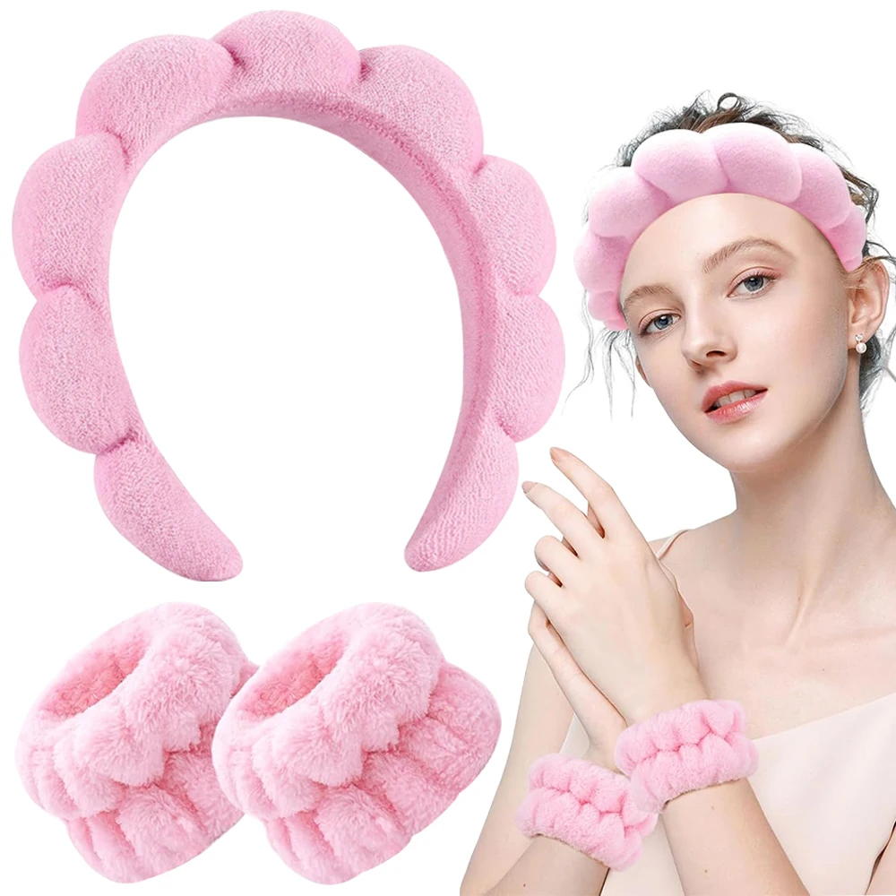 3ชิ้นแต่งหน้าคาดศีรษะชุดล้างหน้าH Eadbandsสายรัดข้อมือเครื่องมือสําหรับผู้หญิงสปาล้างใบหน้าดูแลผิววงผมอุปกรณ์เสริม