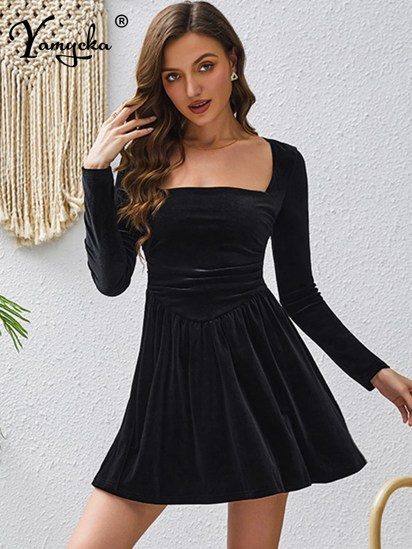 Sexy schwarz samt mini sommer kleid frauen elegante bodycon geburtstag party kleid damen langarm prom abendkleider vestidos