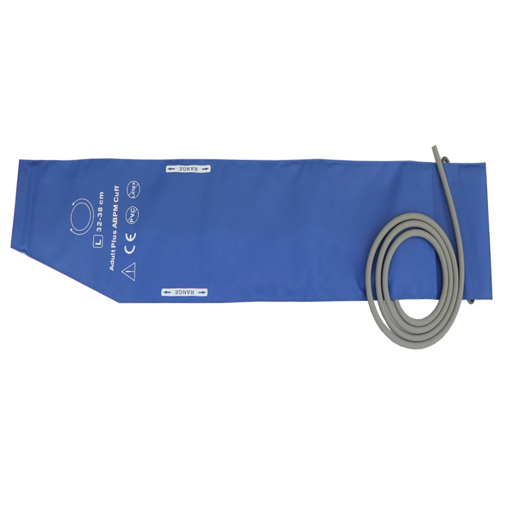 Adult Longer ABPM Cuffs, Blue Pu Leather Material, 32-38cm Arm Circumference, Single Tube, with D Ring, Tube 3*7*1300mm