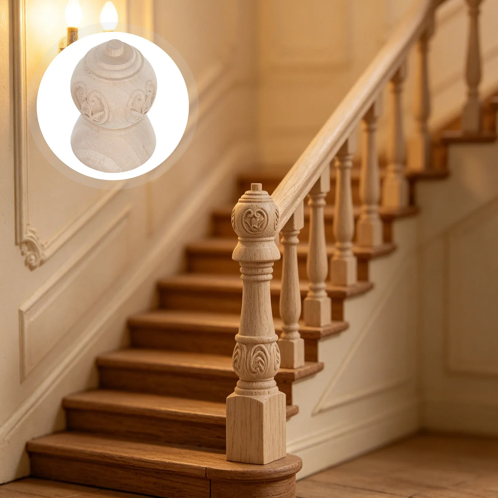 

Solid Hardwood Ornate Wood Post Cap Finial European Carved Banister Topper Decorative Wood Staircase Newel Post DIY Home Decor