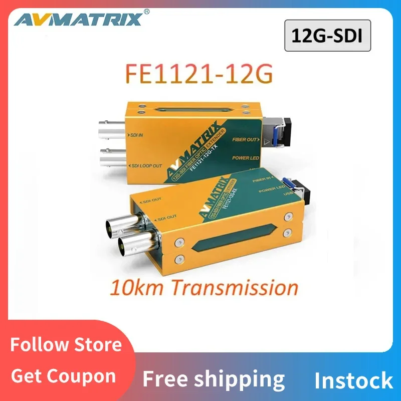 

AVMATRIX FE1121-12G Fiber Optic Extender 10km 12G/6G/3G-SDI Input & loopout on Transmitter Dual 12G-SDI outputs on Receiver