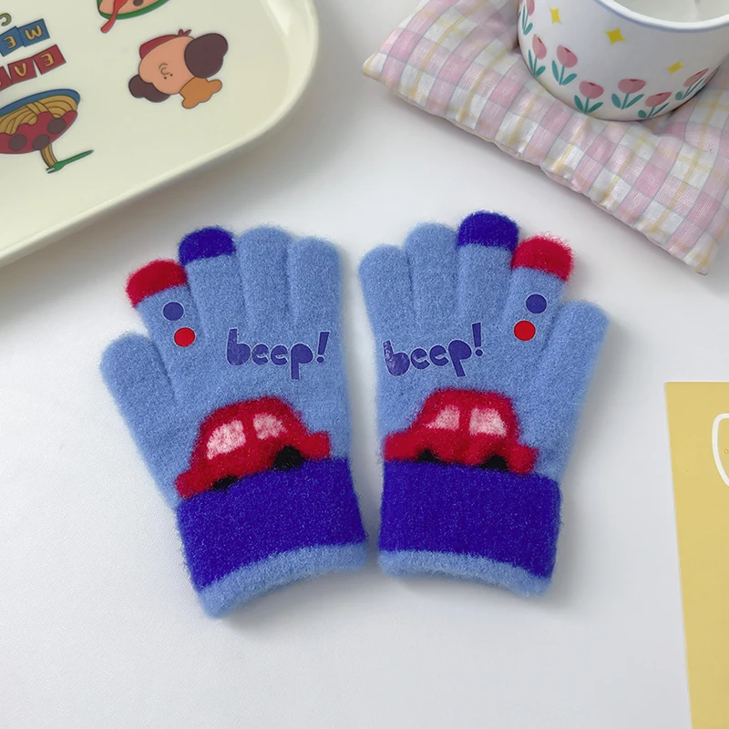 

2025 New Baby Boys Winter Children's Gloves Cute Vehicles Fingers Warm Full Finger for Kids Mittens Gloves 3-8 Years Old