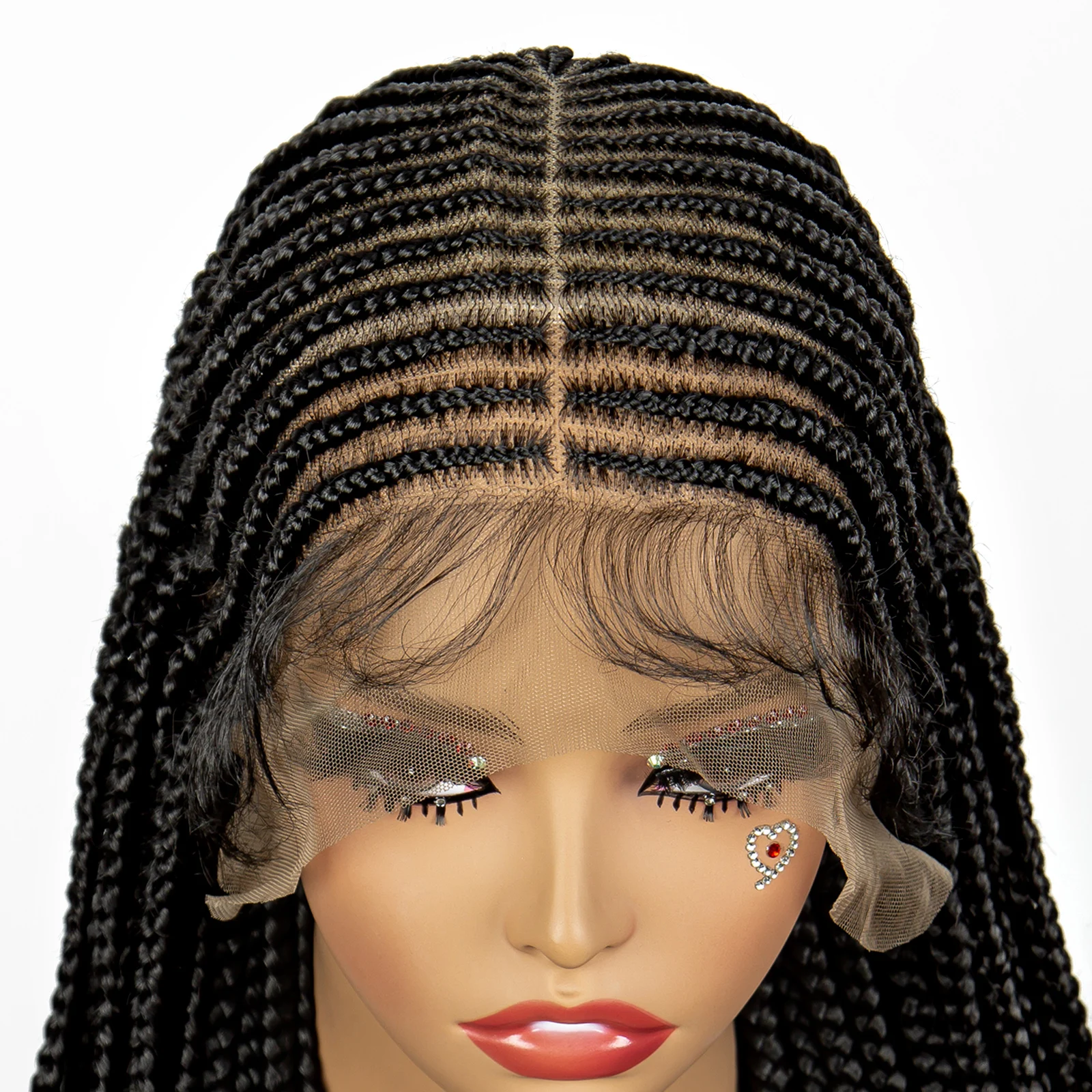 36 Inches Full Transparent Lace Handmade Cornrow Braided Wigs for Black Women Synthetic Knotless Box Braids Wigs with Baby Hair