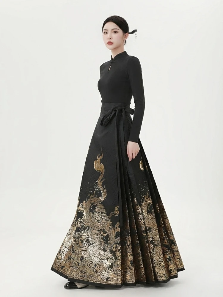 

Новый женский комплект Ханьфу 2026 года: юбка с золотой вышивкой в китайском стиле, повседневная одежда, традиционная культура, регулируемая талия