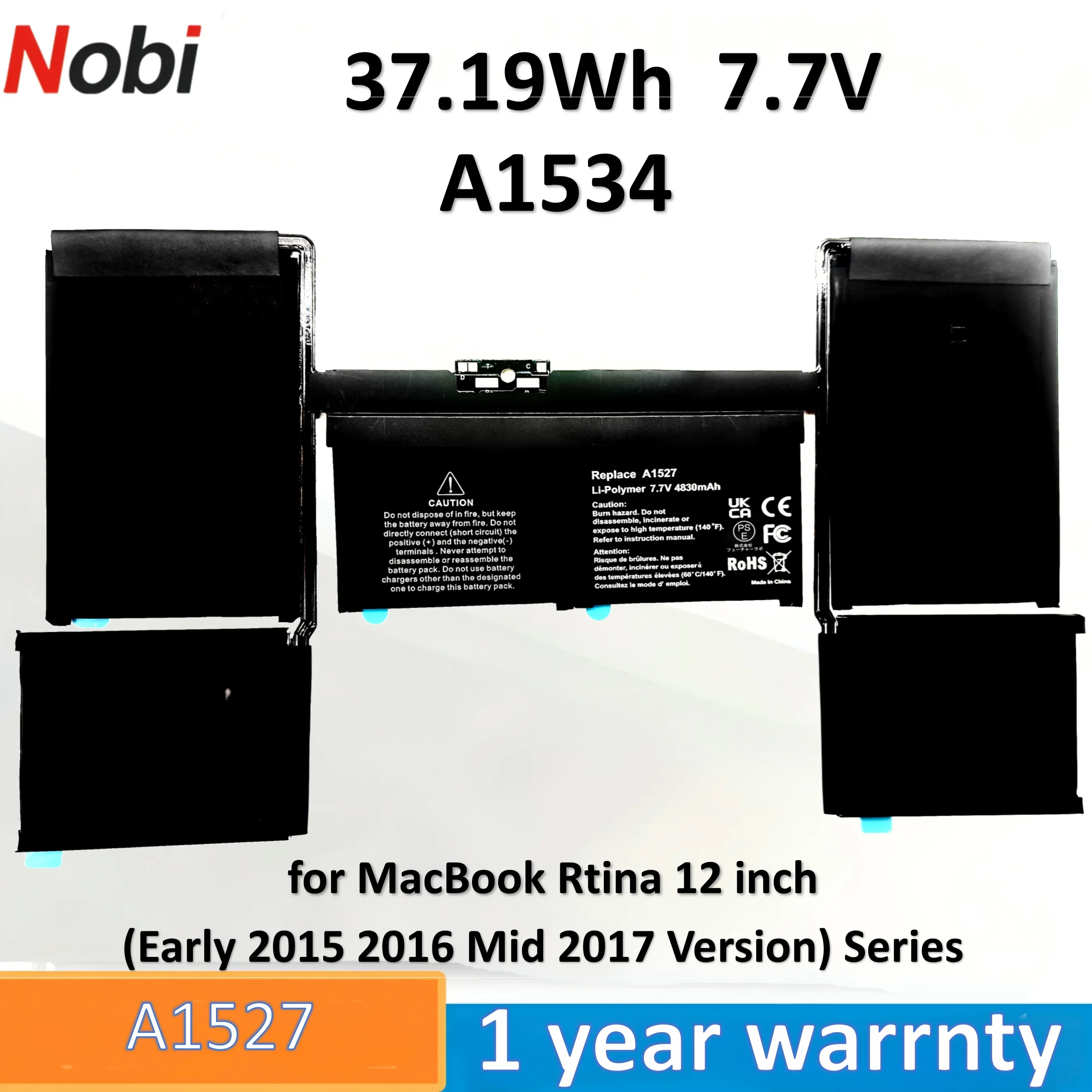 

Аккумулятор для ноутбука Nobi A1527 A1534, совместимый с MacBook Retina 12 дюймов (версии начала 2015 г., середины 2016 г., начала 2017 г.)