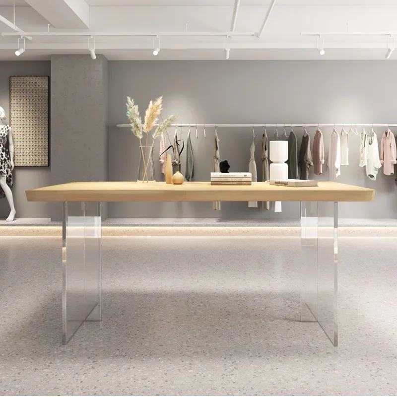 Clothing store Nakajima display table, flowing water table, solid wood table, acrylic simple rectangular shelf in the middle