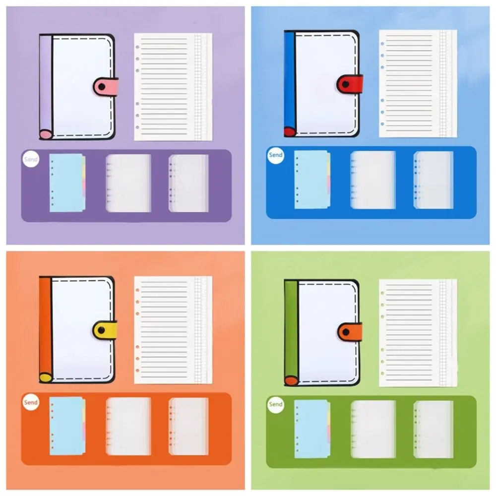 Cartoon A6 PU Leather Notebook Patchwork 100Sheets Loose Leaf Notebook Stationery Budget Sheet Accounting Book Journal Diary