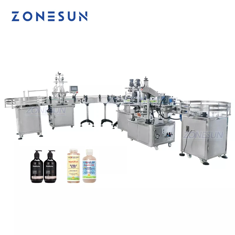 ZONESUN ZS-FAL180R4 Automatic Piston Beverage Filling Capping Labeling Machine Line With U Shape Conveyor Belt