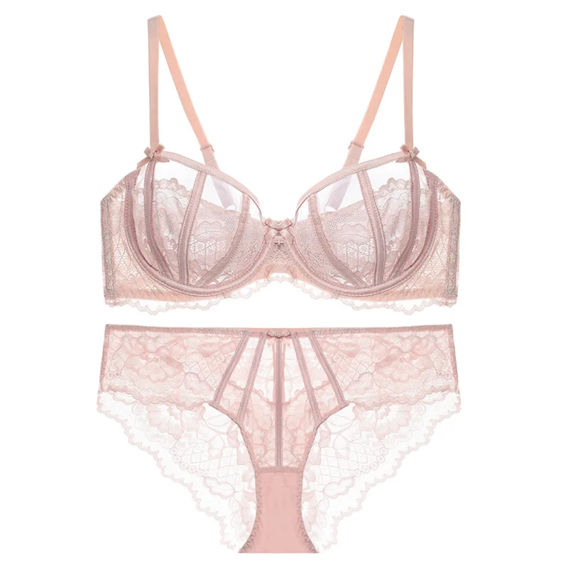 Women Sexy Lace Bra Set Thin See Through Lingerie Elegant Daily Underwear Micro Bikini Bra and Panty Set