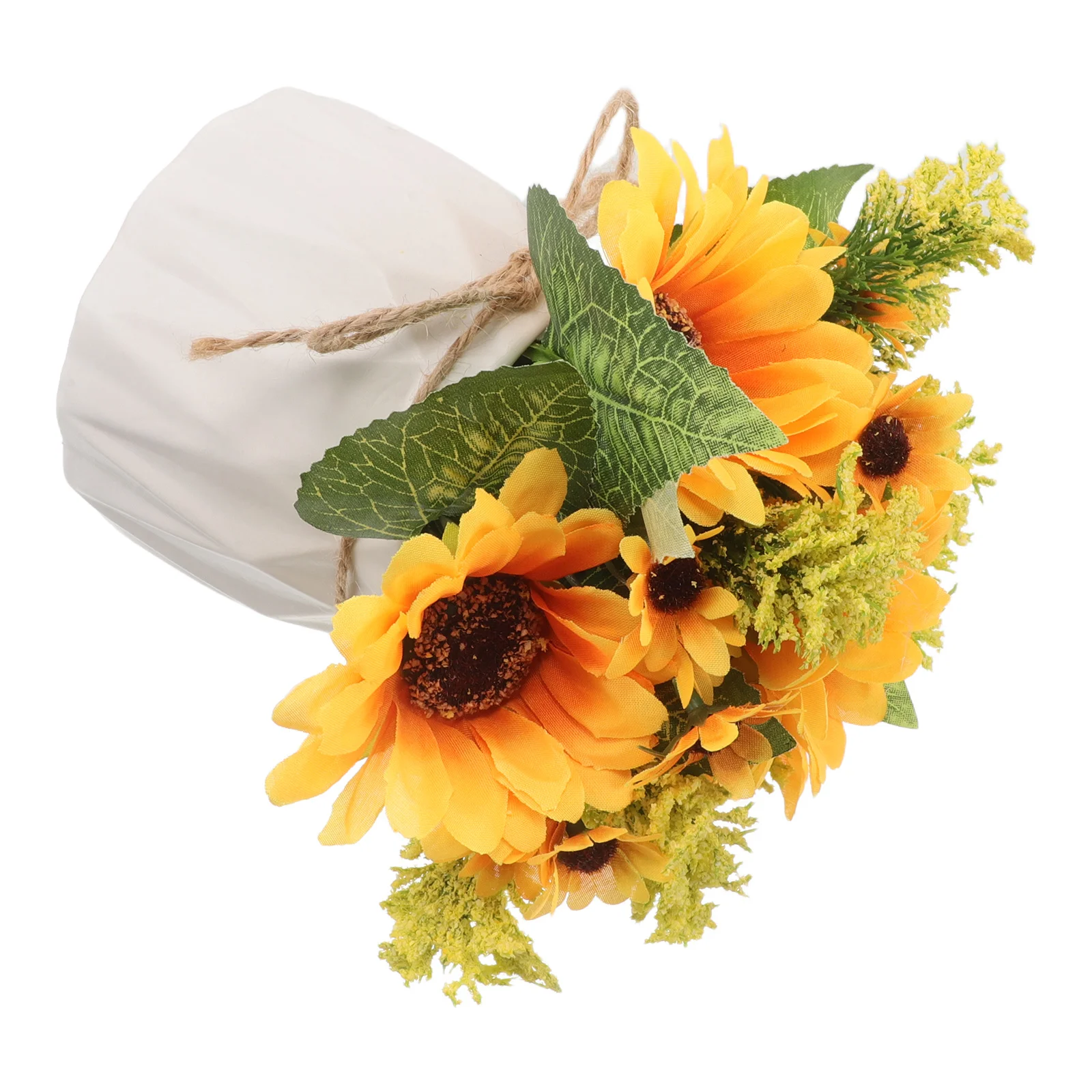 

Artificial Sunflower Potted Plant Nordic Style Ceramic Vase Rustic Jute Rope Table Centerpiece Farmhouse Home Decoration