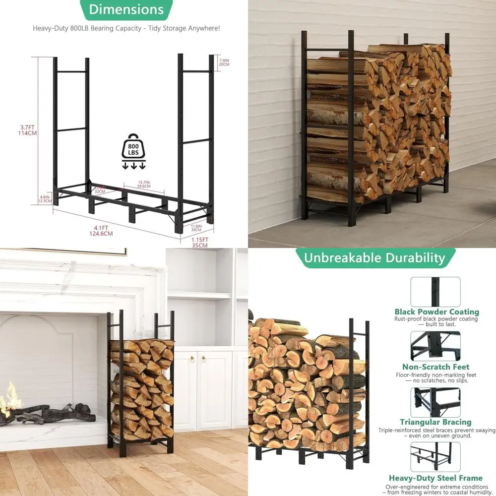 

Outdoor Heavy-Duty Steel Log Rack, Adjustable Wood Stacker for Indoor or Outdoor Use, Black
