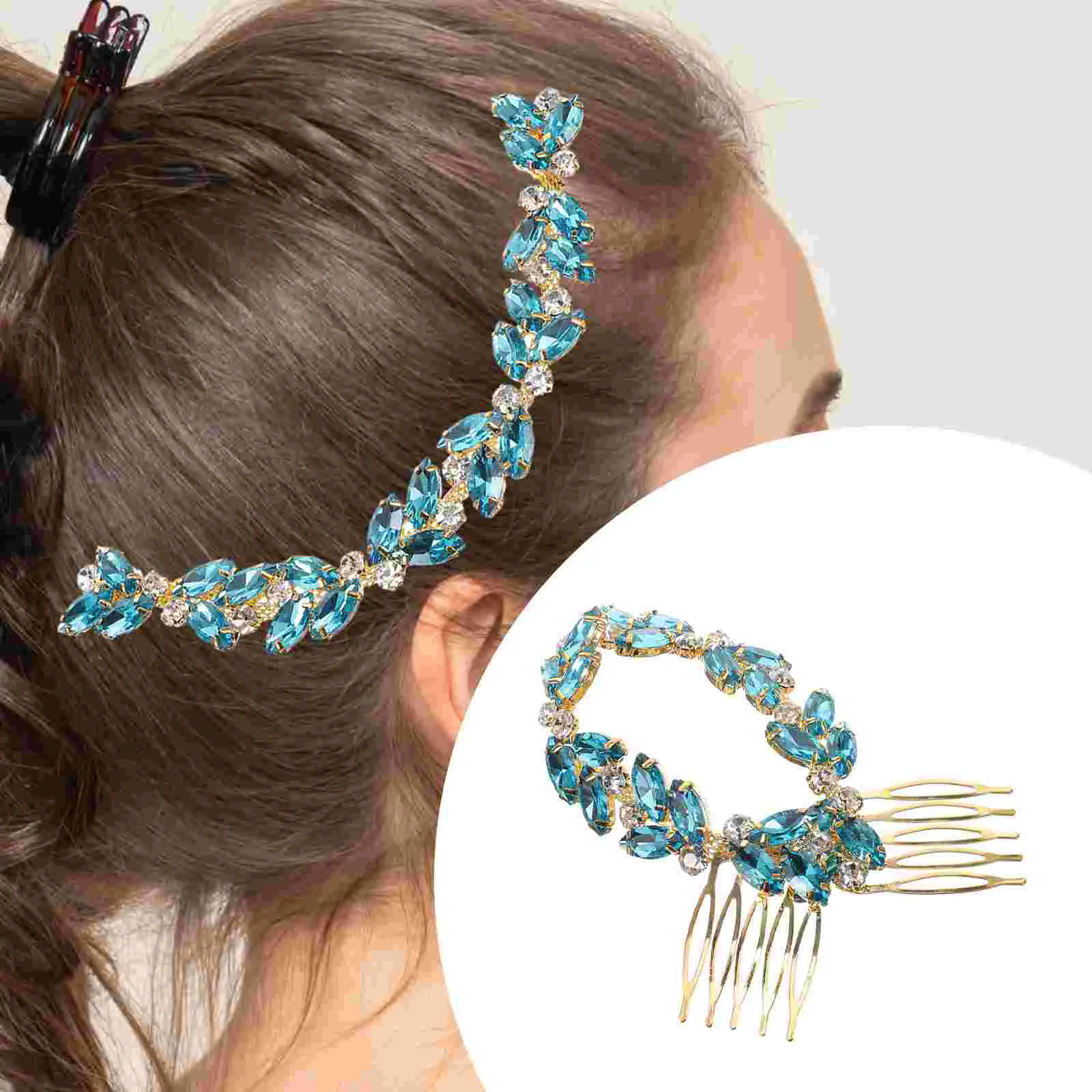 Rhinestone Chain Hair Comb Barrettes Performance Clips Wedding Headband Flowers Pins Buns Rhinestones Women's