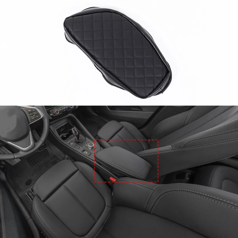 

For BMW X1 F48 2016-2022 Automotive Center Console Armrest Box Protective Cover Checkered Leather Car Interior Accessories