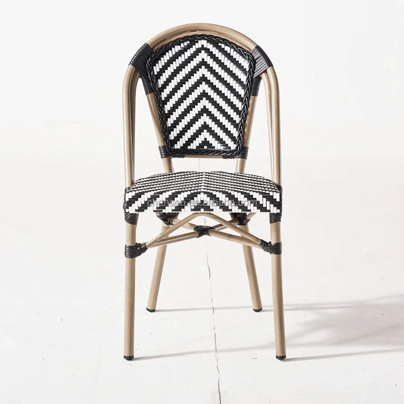 French Bistro Style Outdoor Table Rattan Wicker Chair Set Bamboo Look Table Set for Street Restaurant