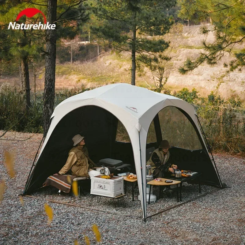 Naturehike-toldo de refugio de lona para 4 personas, carpa impermeable de vinilo negro de titanio, sombra grande para acampar, 10 ㎡, UPF50