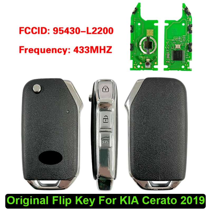 Chave flip original cn051227 para kia cerato 2019 chave inteligente genuína 3 botões 433mhz pn: 95430-l2200 sem chip