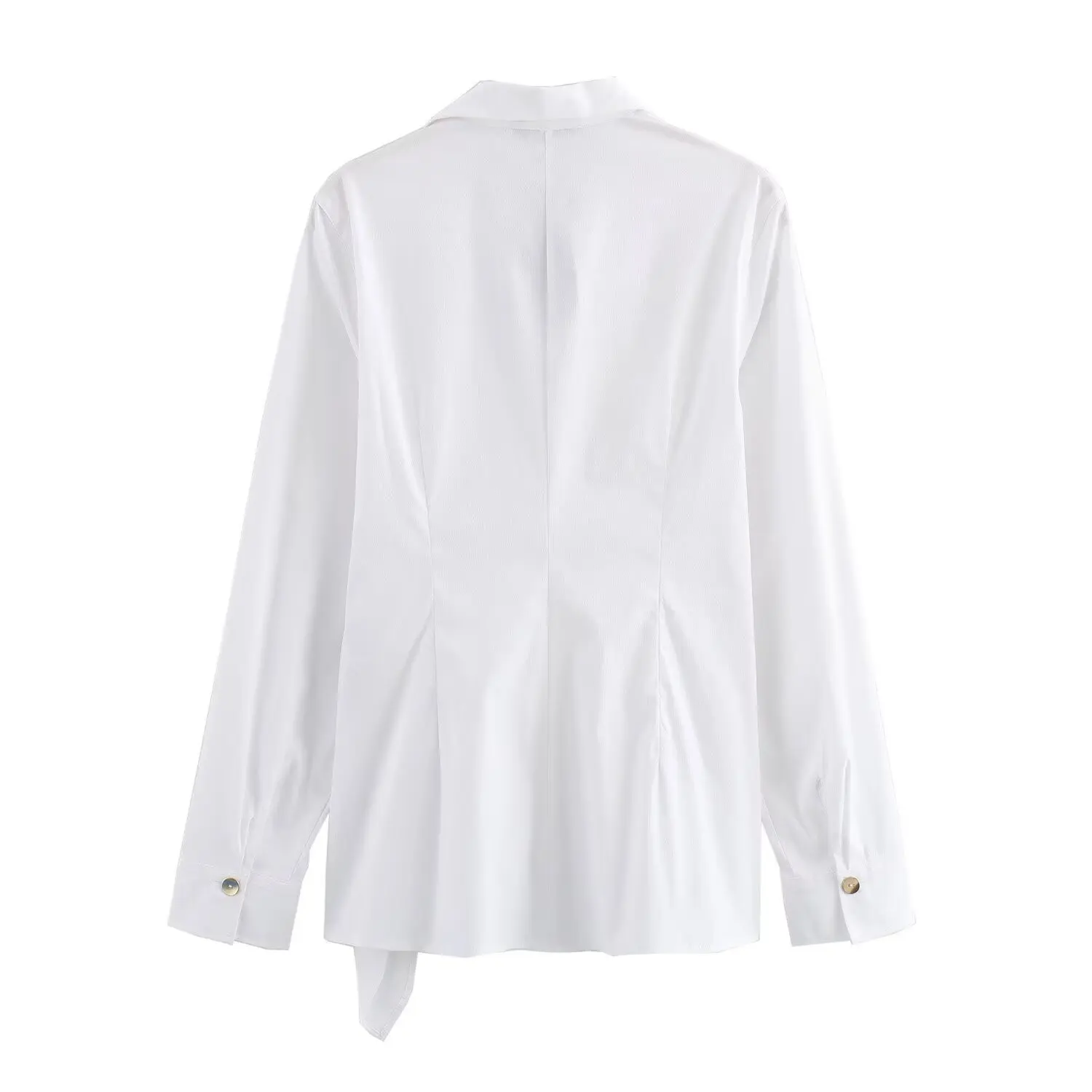 French V-neck Side Lace Shirt for Women White Long Sleeved Top Commuter Style New