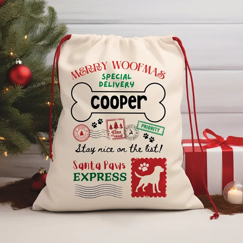 

Custom Christmas Dog Gift Bag Merry Woofmas Santa Paws Express New Year Pet Gift Winter Holiday Accessory Stay Nice on The List
