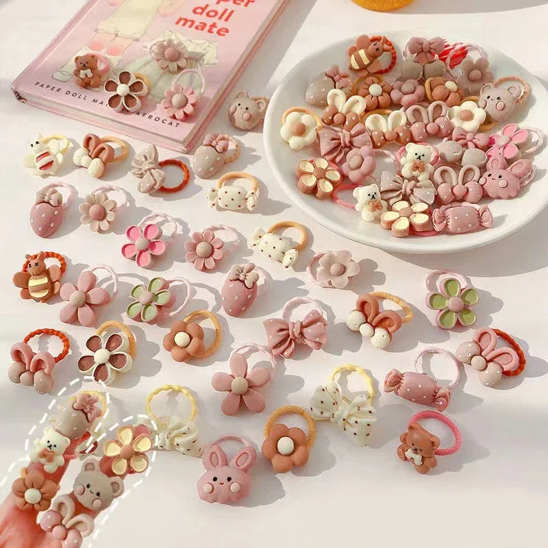 50Pcs Cute Cartoon Bear Rabbit Hair Bands Set