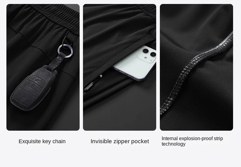 Herrenhose aus Eisseide, Sommer 2024, Schwarz-Grau, dünner Stil, Business-Casual-Hose, Outdoor, Stretch, atmungsaktiv, gerades Bein, locker geschnitten – Detail 9