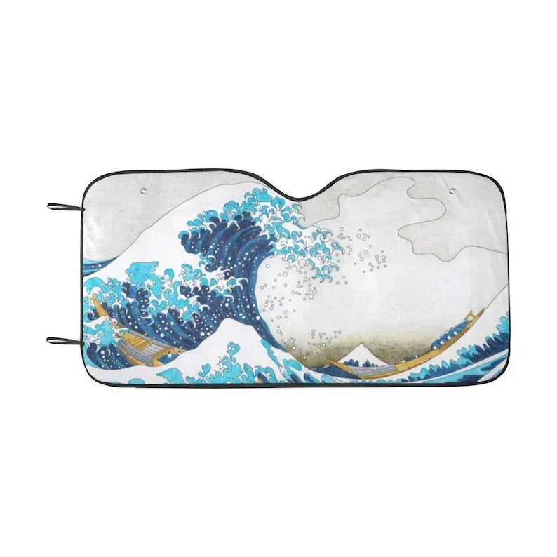 Great Wave Japan Windshield Sun Shade, Ocean Sea Art Car Accessories Auto Protector Window Visor Screen Cover Cover Decor