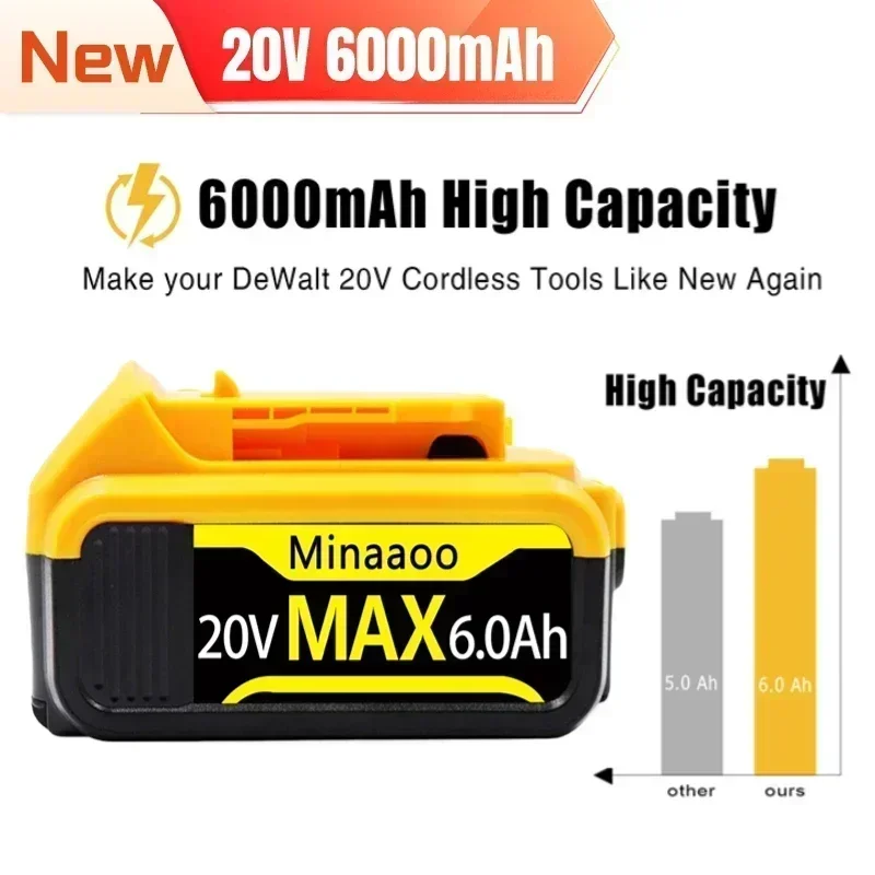 

20V lithium Battery Capacity 8000mAh For Dewalt 20V DCB184 DCB182 DCB180 DCB181 DCB182 DCB201 lithium Battery Replacement