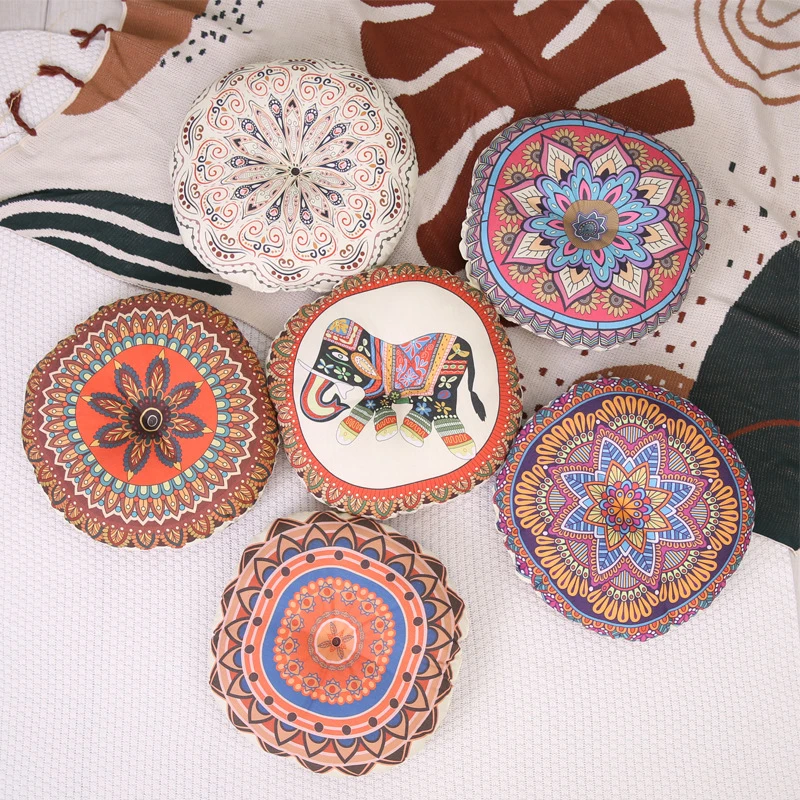 Ethnic Style Seat Cushion Retro Round Thick Chair Cushion Bohemian Mandala Meditation Floor Mat Sofa Pillow Cushion Home