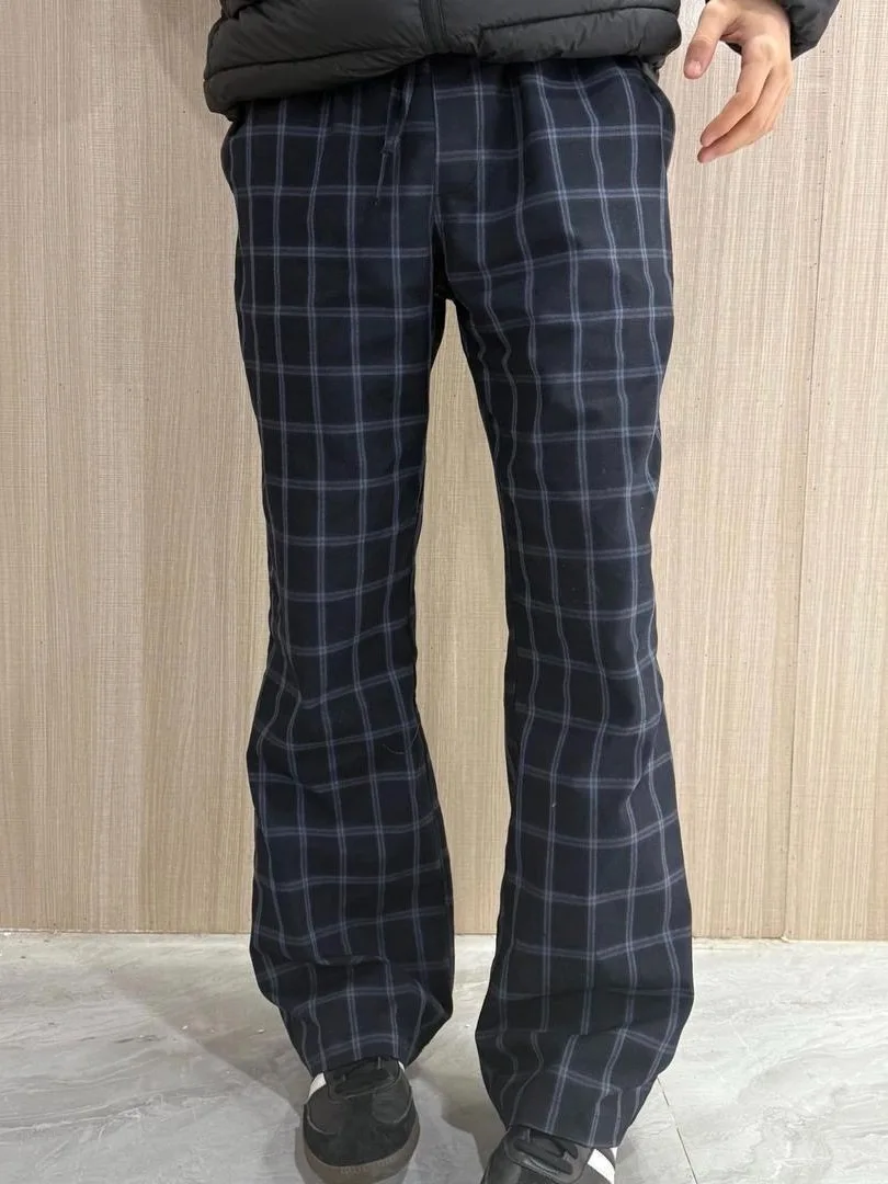 

Американские клетчатые свободные летние тонкие повседневные прямые брюки из ледяного шелка, модные мужские длинные брюки Qui Dry