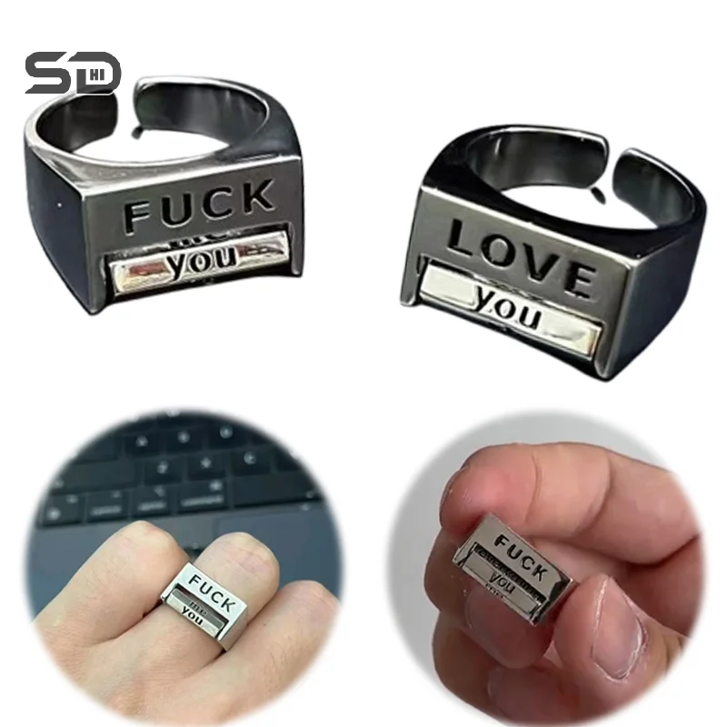 Oppose/Love Everything Ring Rotatable Change Mood Show Mental State Ring Creative Funny Opening Rotating Control Ring