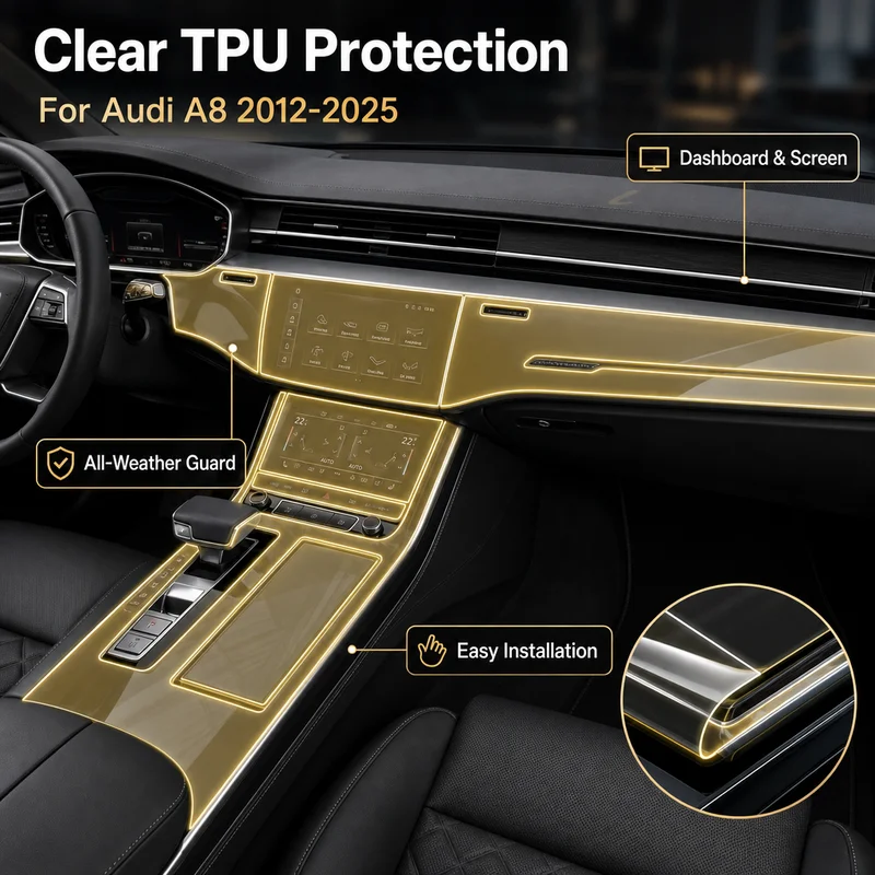 

TPU Clear Bra Paint Protection Film for Audi A8 (2012-2025) - All-Weather Interior Dashboard Screen Cover, Easy Installation