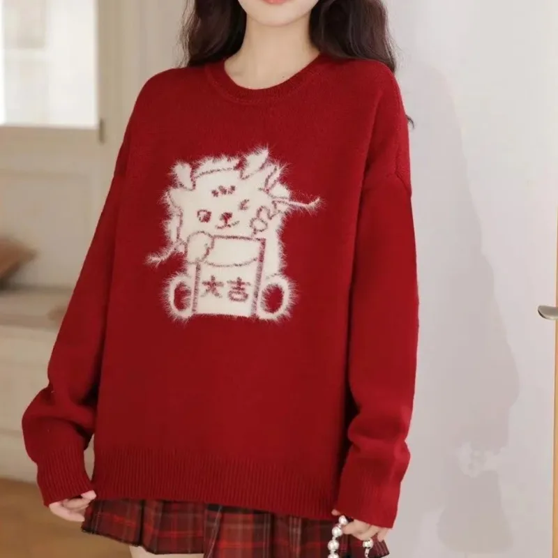 Pullovers Women Autumn College Baggy Lazy Style Knitted Tender Sweater Vibe All-match Casual Chinese Fashion Tops Attractive Ins