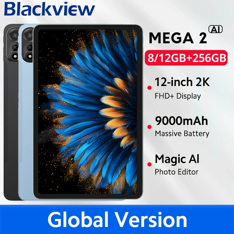 Blackview MEGA 2 Tablets 12 inch 2K Display  Android 15 Widevine L1 36GB(12+24) 256GB 9000mAh Battery 16MP AI Camera Pad PC