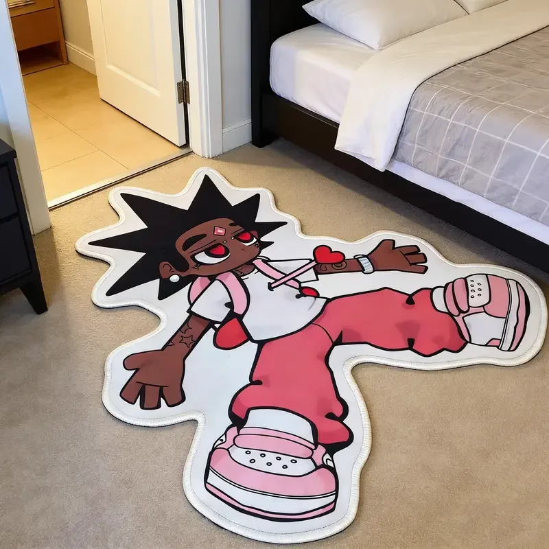 Cool Cartoon Character Pattern Rug American Street Hip Hop Style Game Bedroom Bedside Floor Mat Home Decor Living Room Carpet