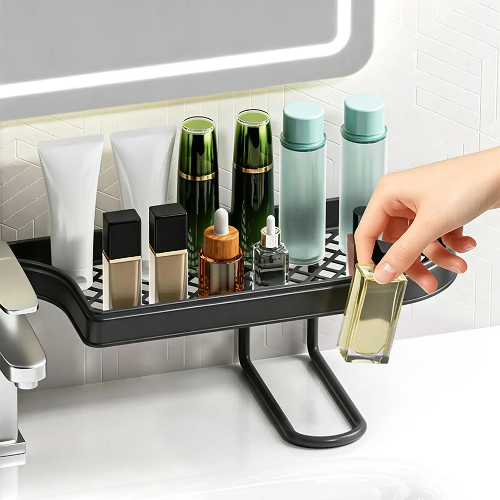 Wasserhahn-Organizer, U-förmiges Wasserhahn-Aufbewahrungsregal, Badezimmer-Waschbecken-Organizer für Küchenarbeitsplatte, Dusche, Wohnung, Studentenwohnheim, Mietwohnung