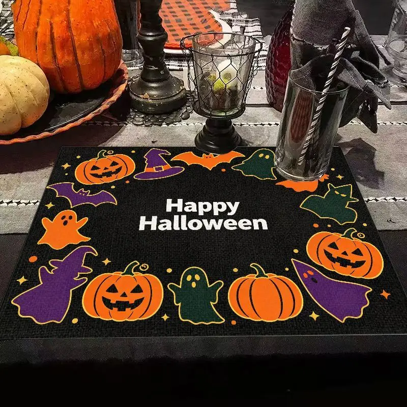 VIKAMA Graffiti Style Halloween Placemat Black Drip Happy Halloween Dining Mat for Party Decor