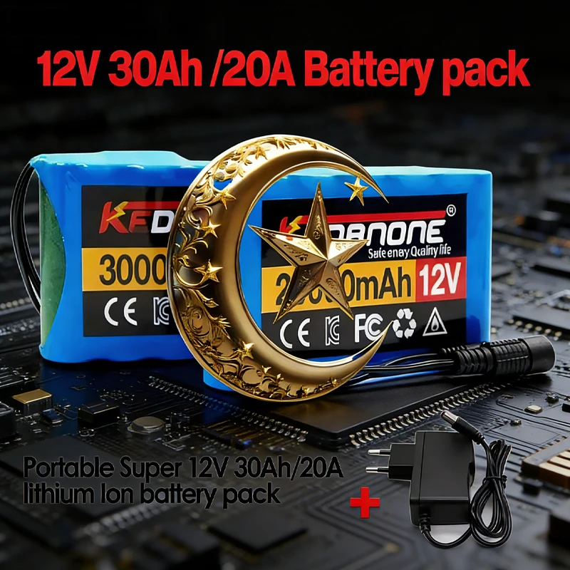 

18650 12V 30000mah 3s2p Capacity DC 12.6v 30Ah 20Ah Portable Rechargeable Li-ion Battery for fishing lights+ Charger