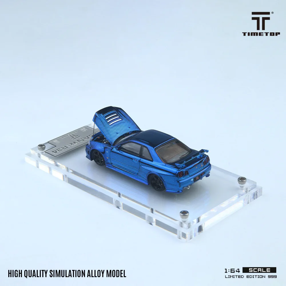 PreSale TM 1:64 Skyline GTR R34 Blue Carbon Hood Diecast Diorama Car Model Collection Toys Time TOP Micro