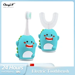 CkeyiN Ultrasonic Electric Toothbrush for Kids U-Shaped Sonic Automatic Teeth Brush Silicone Toothbrush Children Blue Light